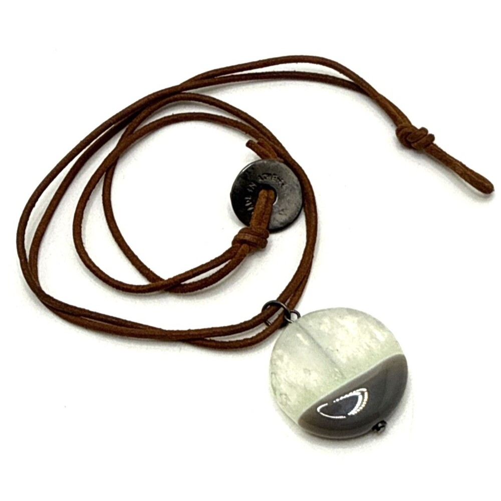 Athens Protasis Landscape Moss Agate Stone Pendant Necklace White Brown Boho 16"